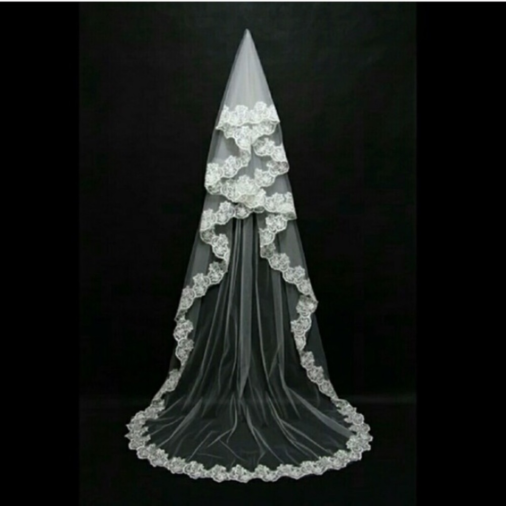 Elegant White Lace Bridal Veil - Picture 5 of 5